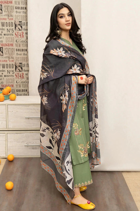 URGE - 3PC DHANAK UNSTITCH EMBROIDERED SUIT HR-121
