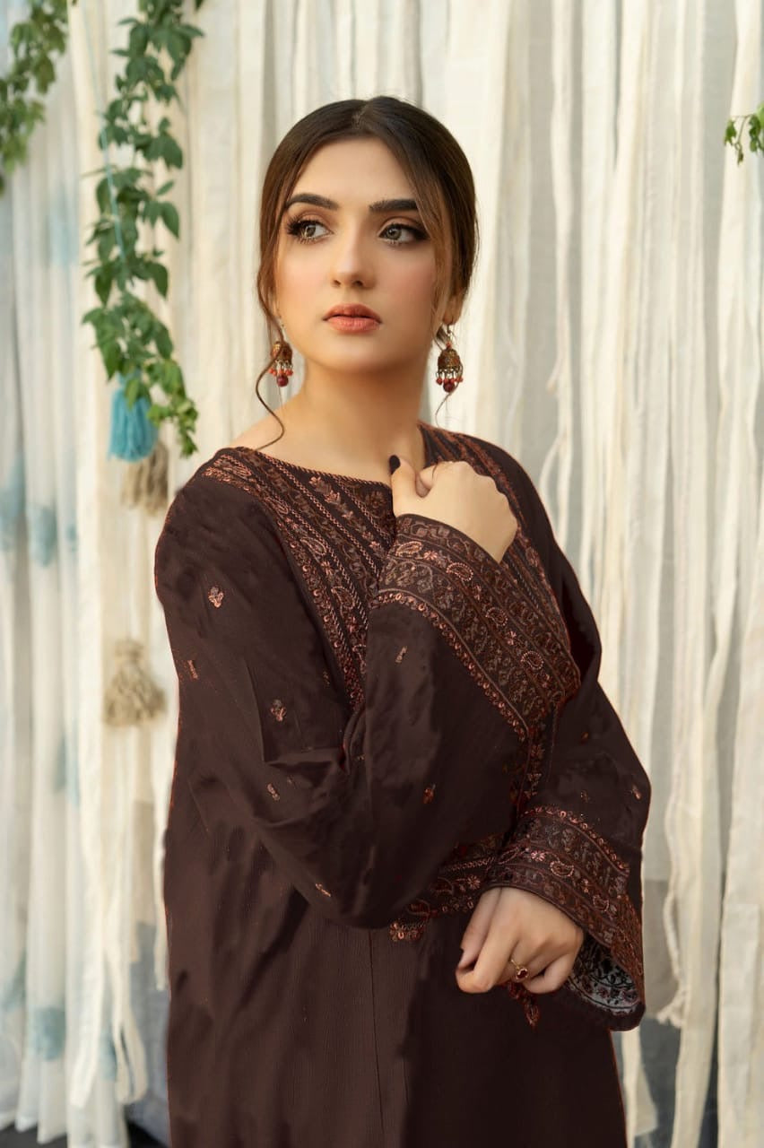 URGE - 3PC DHANAK UNSTITCH EMBROIDERED SUIT HR-150