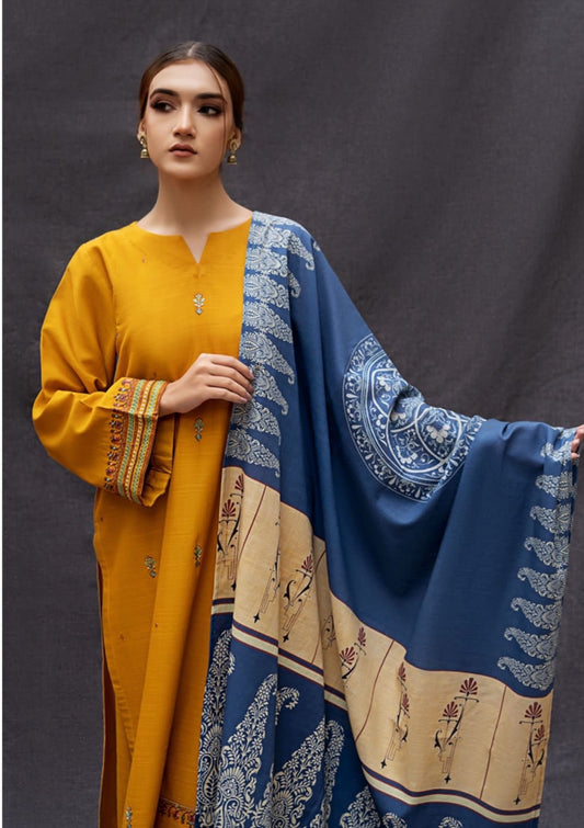 URGE- 3PC DHANAK UNSTITCH EMBROIDERED SUIT HR-170