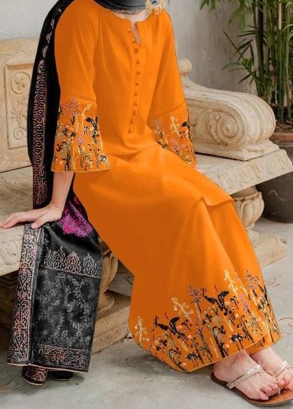 URGE - 3PC DHANAK UNSTITCH EMBROIDERED SUIT HR-141 ORANGE