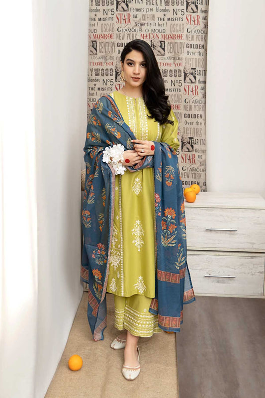URGE - 3PC DHANAK UNSTITCH EMBROIDERED SUIT HR-120 PAROOT