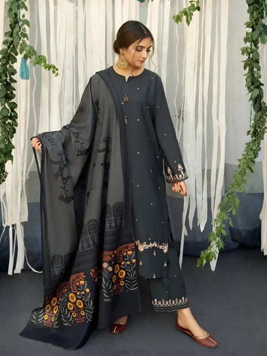 URGE - 3PC DHANAK UNSTITCH EMBROIDERED SUIT HR-186