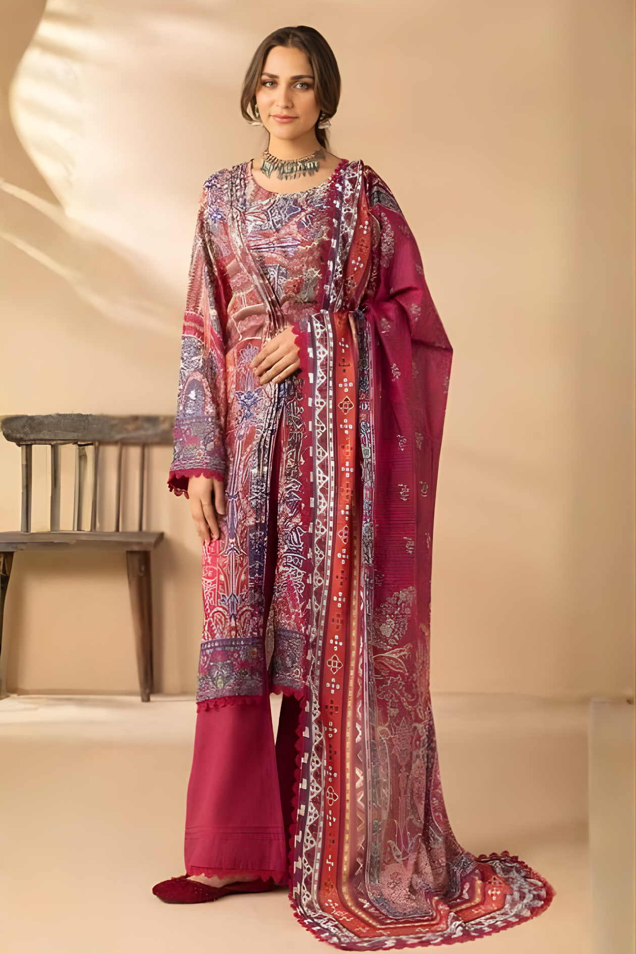 Deep Magenta Luxury Printed Lawn 3PC