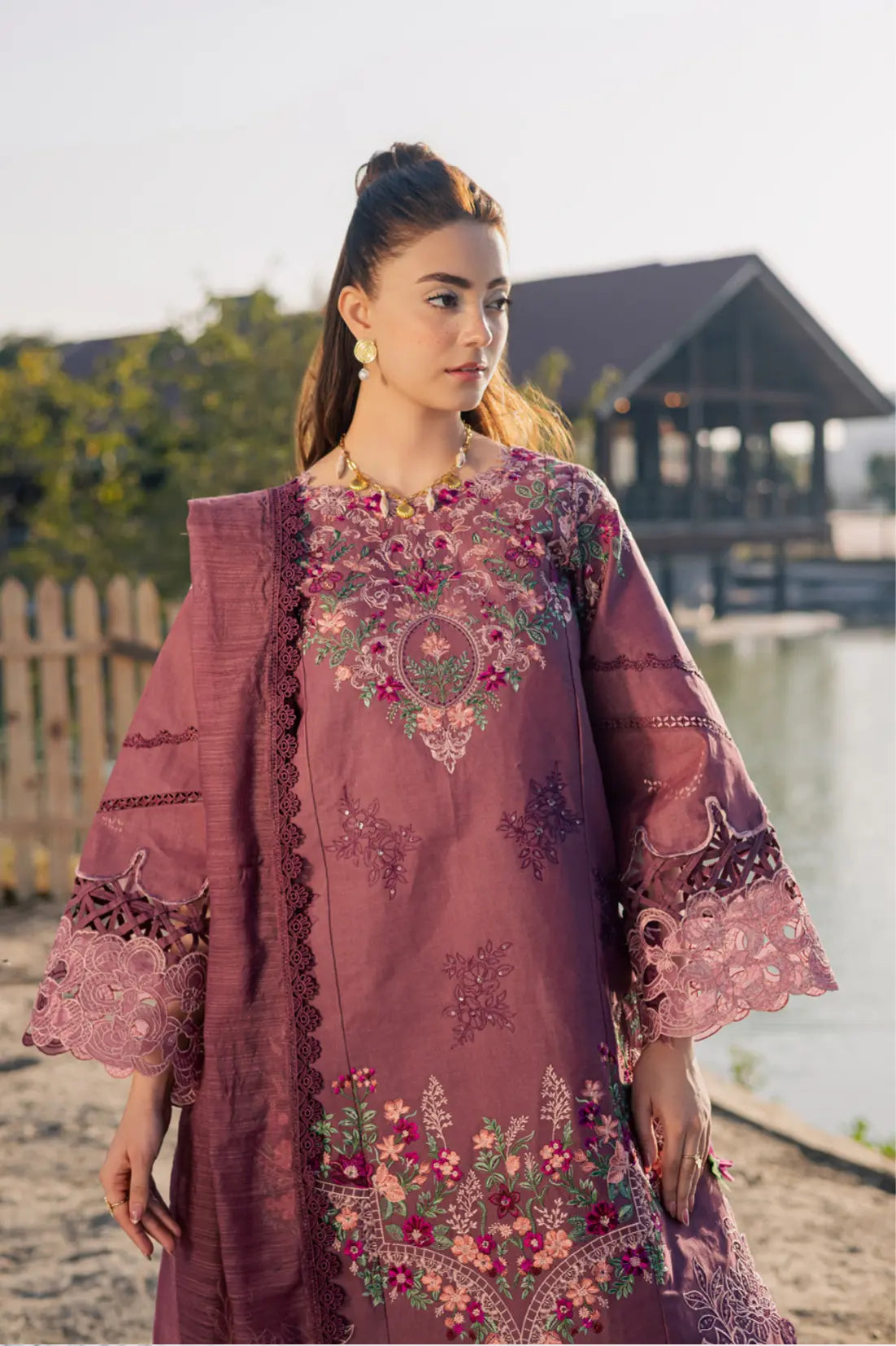 Mauve Purple 3-piece embroidered suit