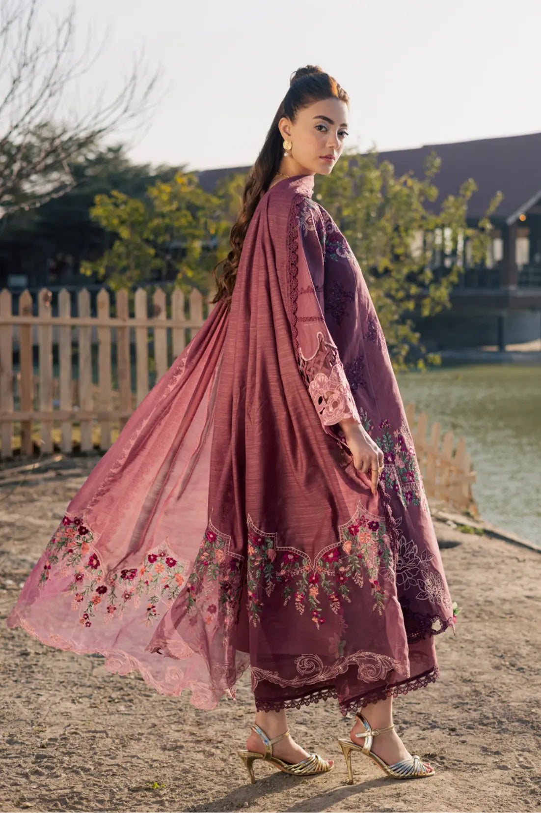 Mauve Purple 3-piece embroidered suit