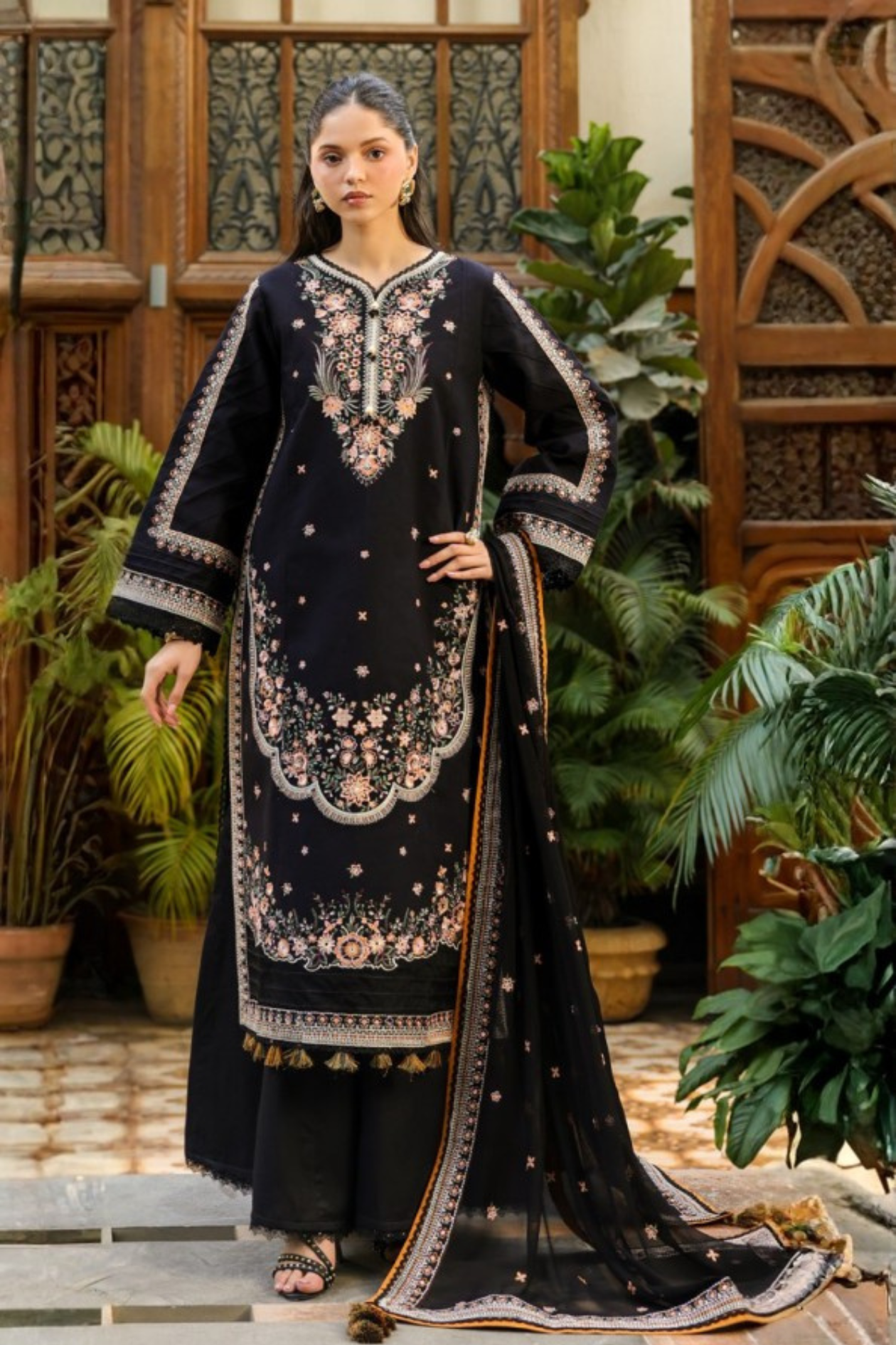 Black Luxury Embroidered Lawn 3PC