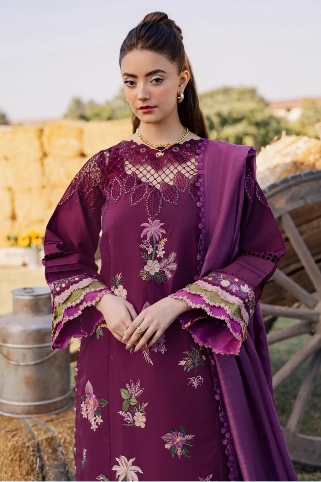 Deep Plum 3-piece embroidered suit