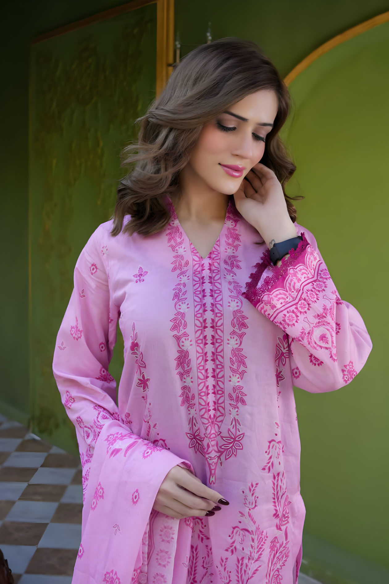 Pink Printed Lawn 3PC