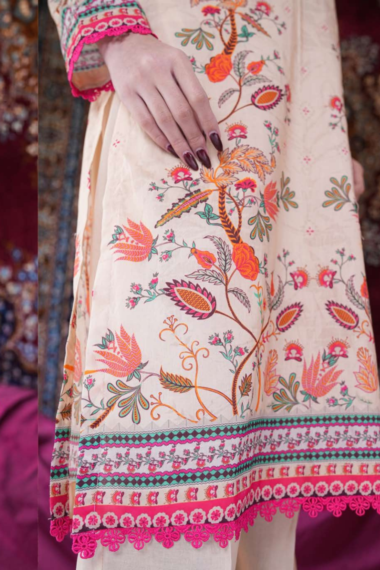 Soft Peach Printed Lawn 3PC