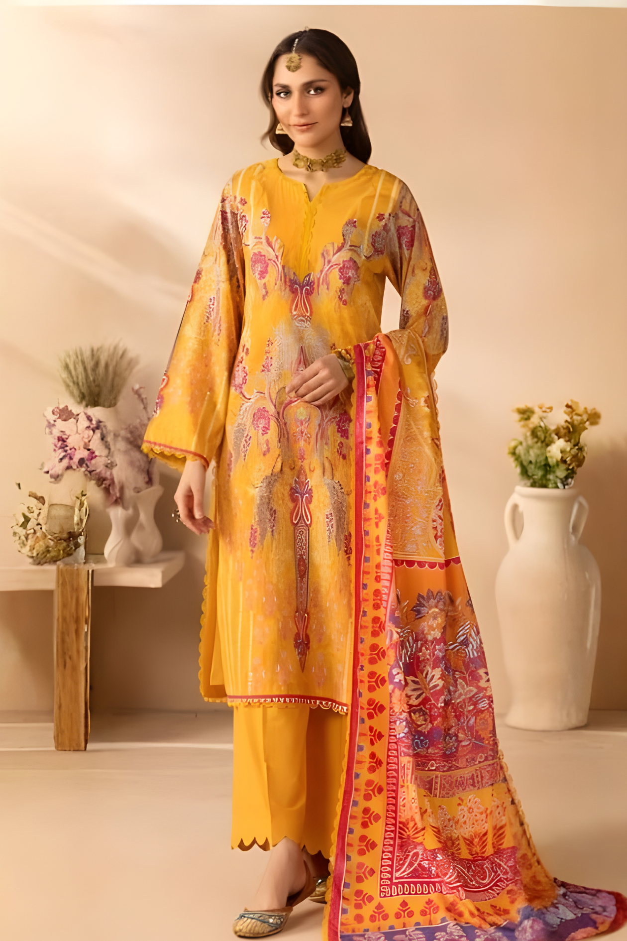 Mustard Yellow Luxury Printed Lawn 3PC