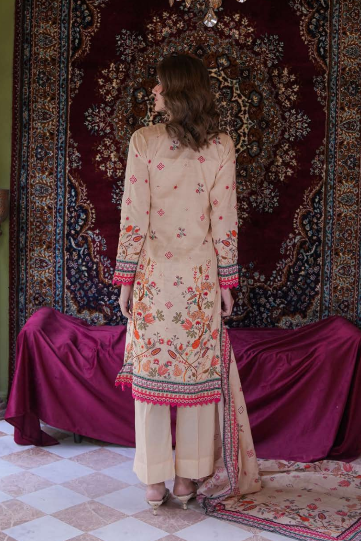 Soft Peach Printed Lawn 3PC