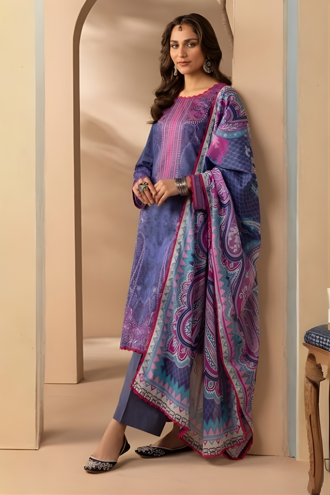 Deep Blues & Vibrant Hues Luxury Printed Lawn 3PC