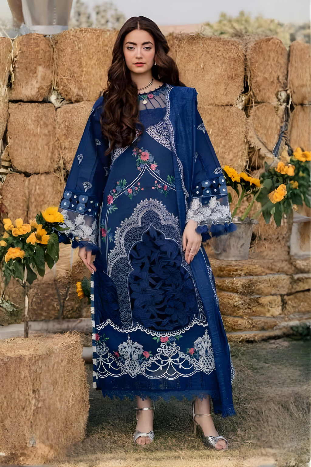 Navy Blue 3-piece embroidered suit