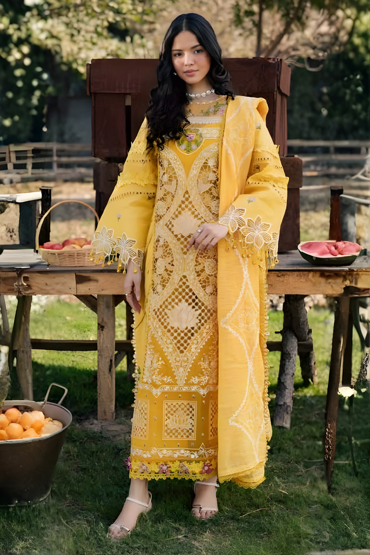 Mustard Yellow 3-piece embroidered suit