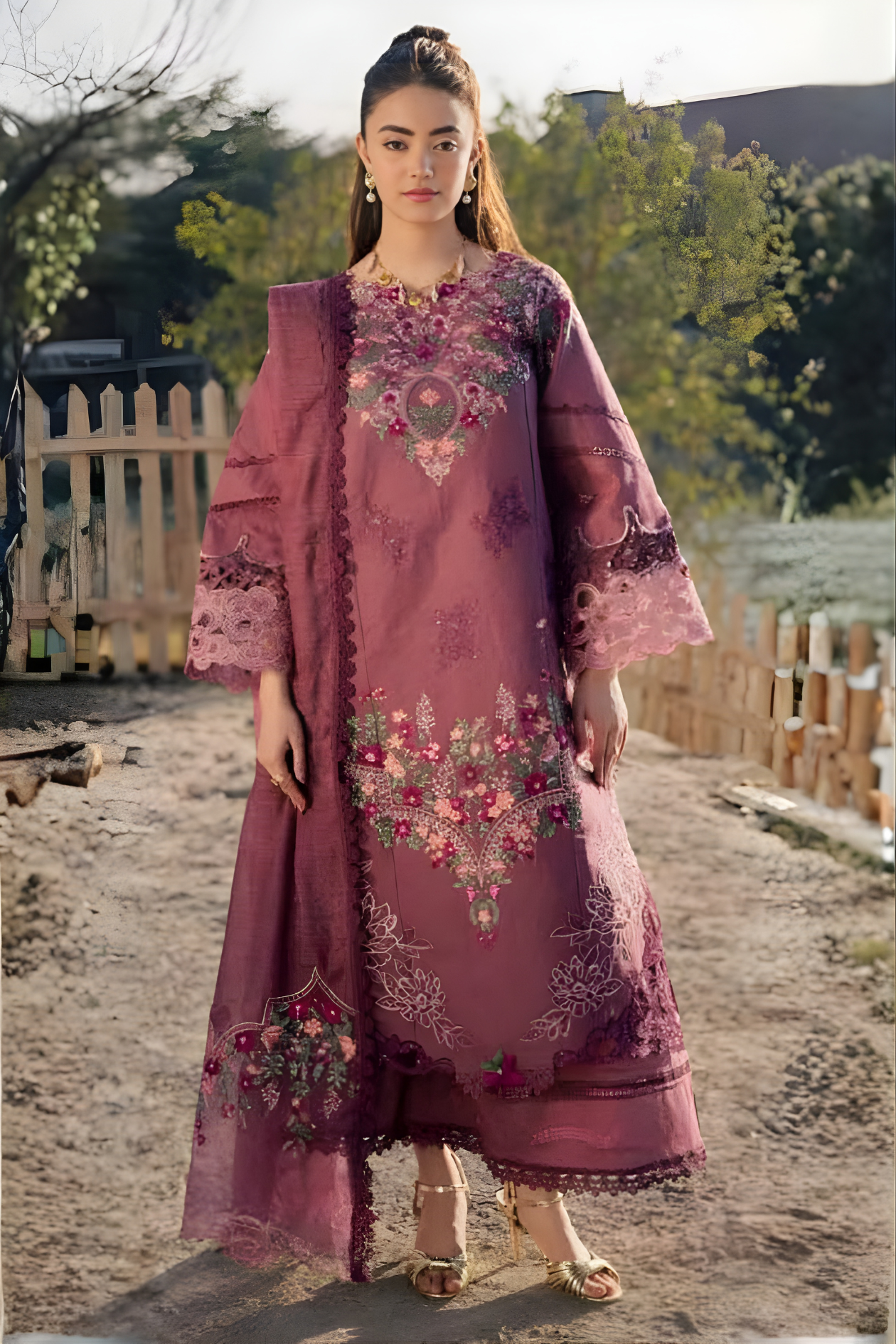Mauve Purple 3-piece embroidered suit