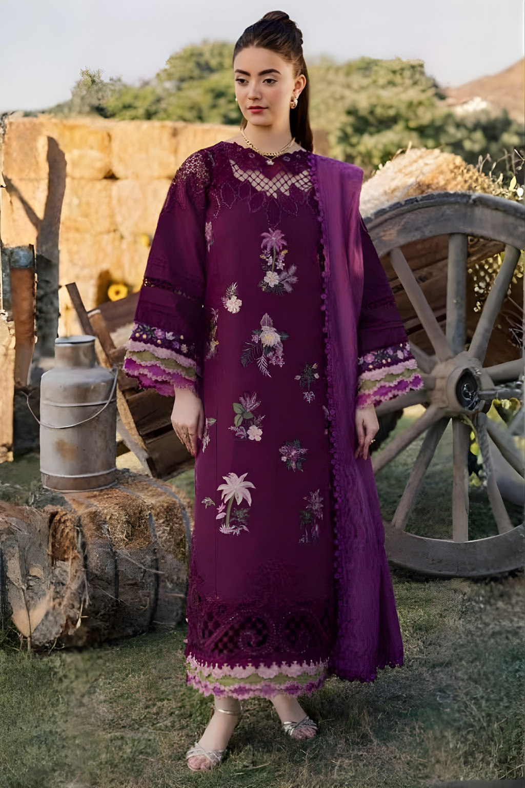 Deep Plum 3-piece embroidered suit