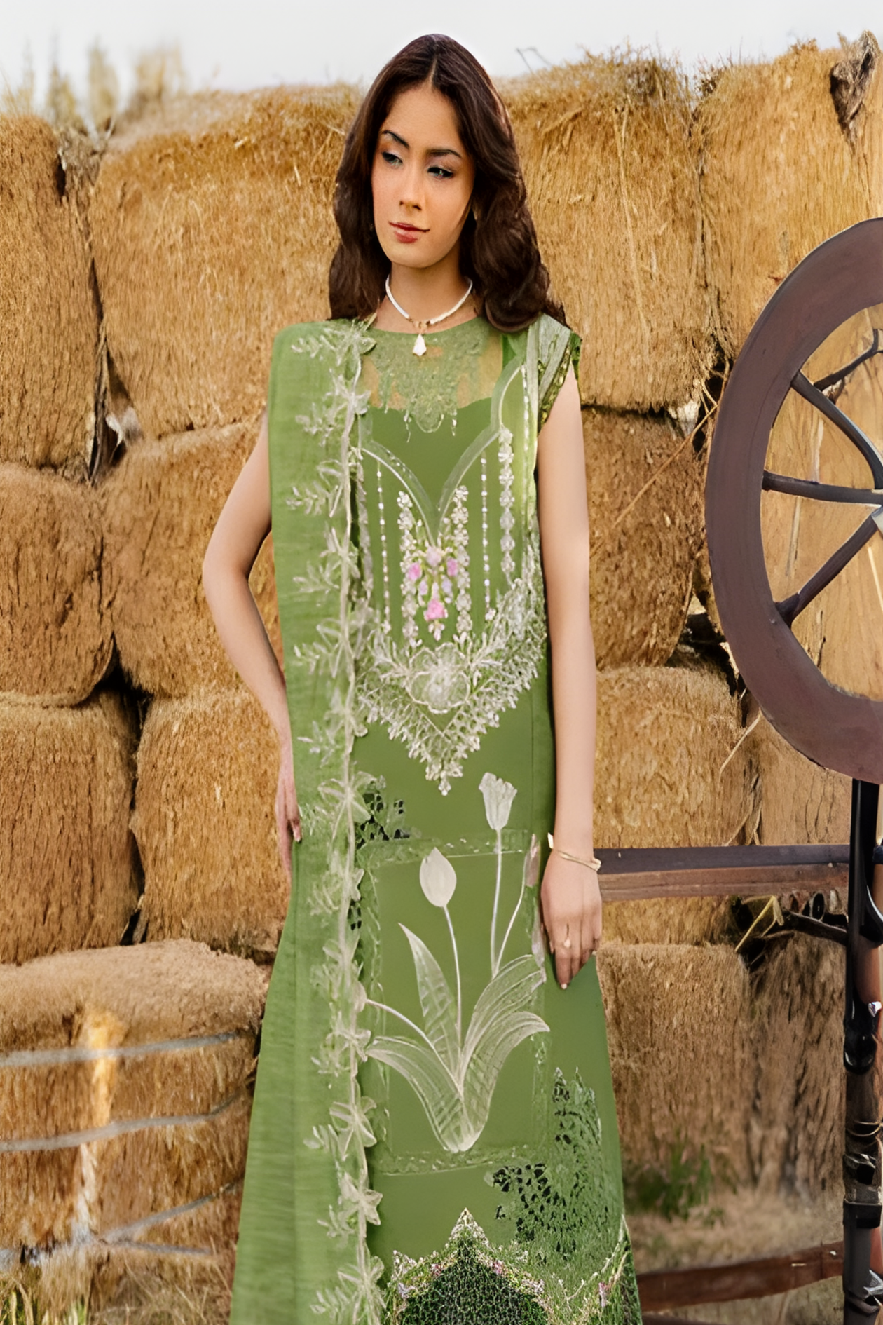 Olive Green 3-piece embroidered suit