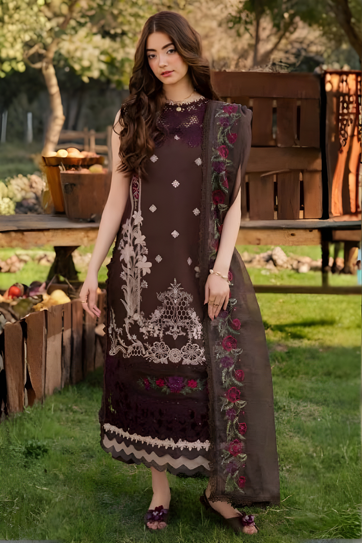 Chocolate Brown 3-piece embroidered suit
