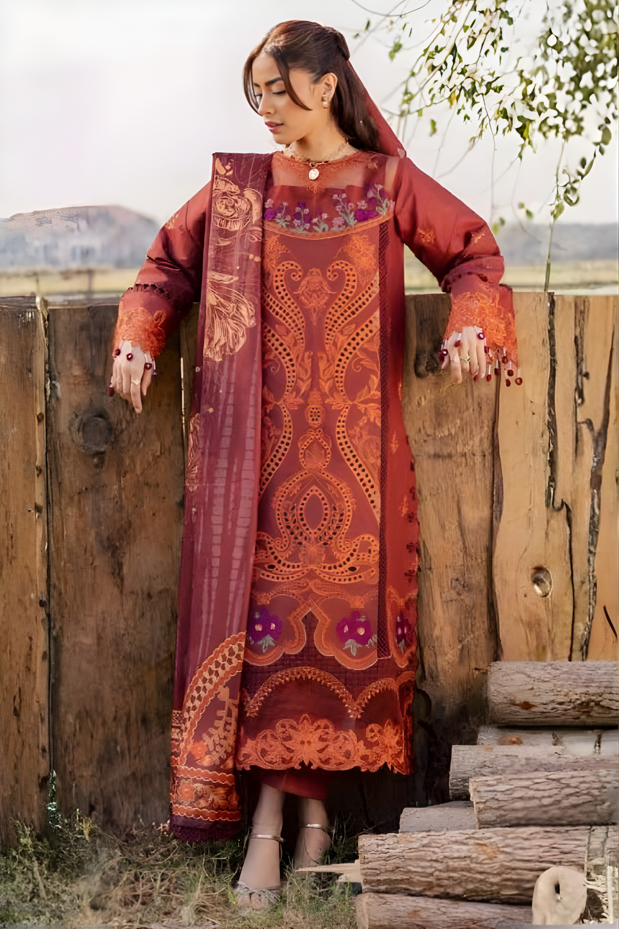 Ornate Rust 3-piece embroidered suit