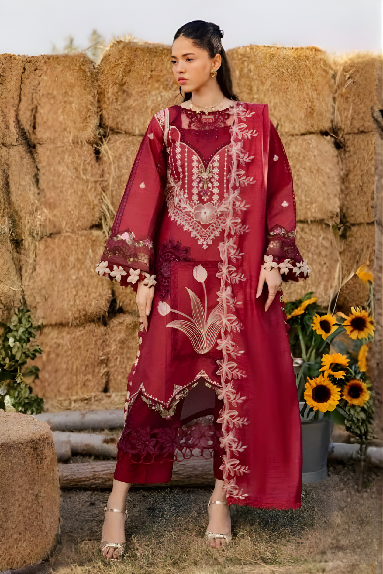 Deep Maroon 3-piece embroidered suit