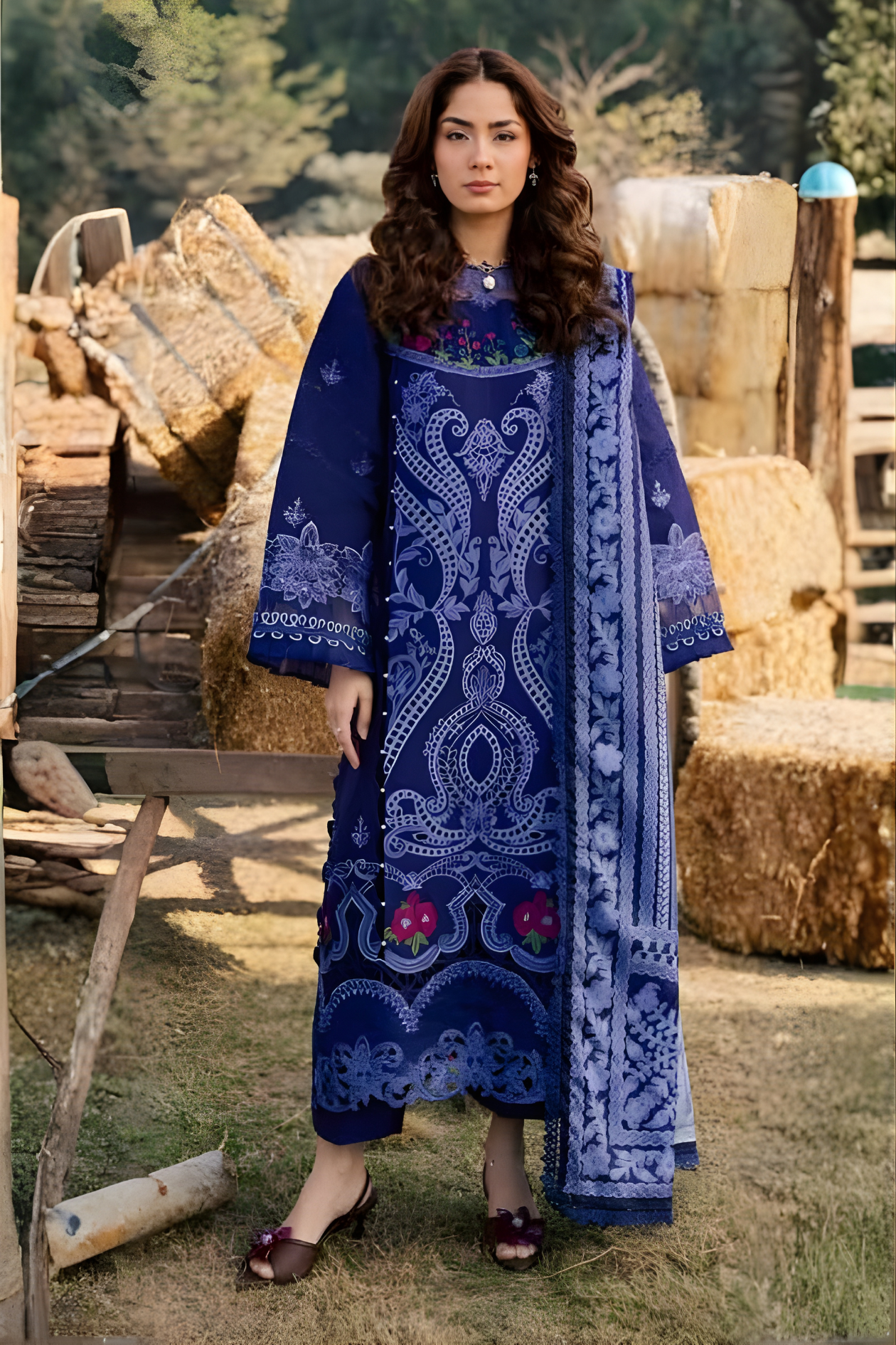 Royal Navy Blue 3-piece embroidered suit