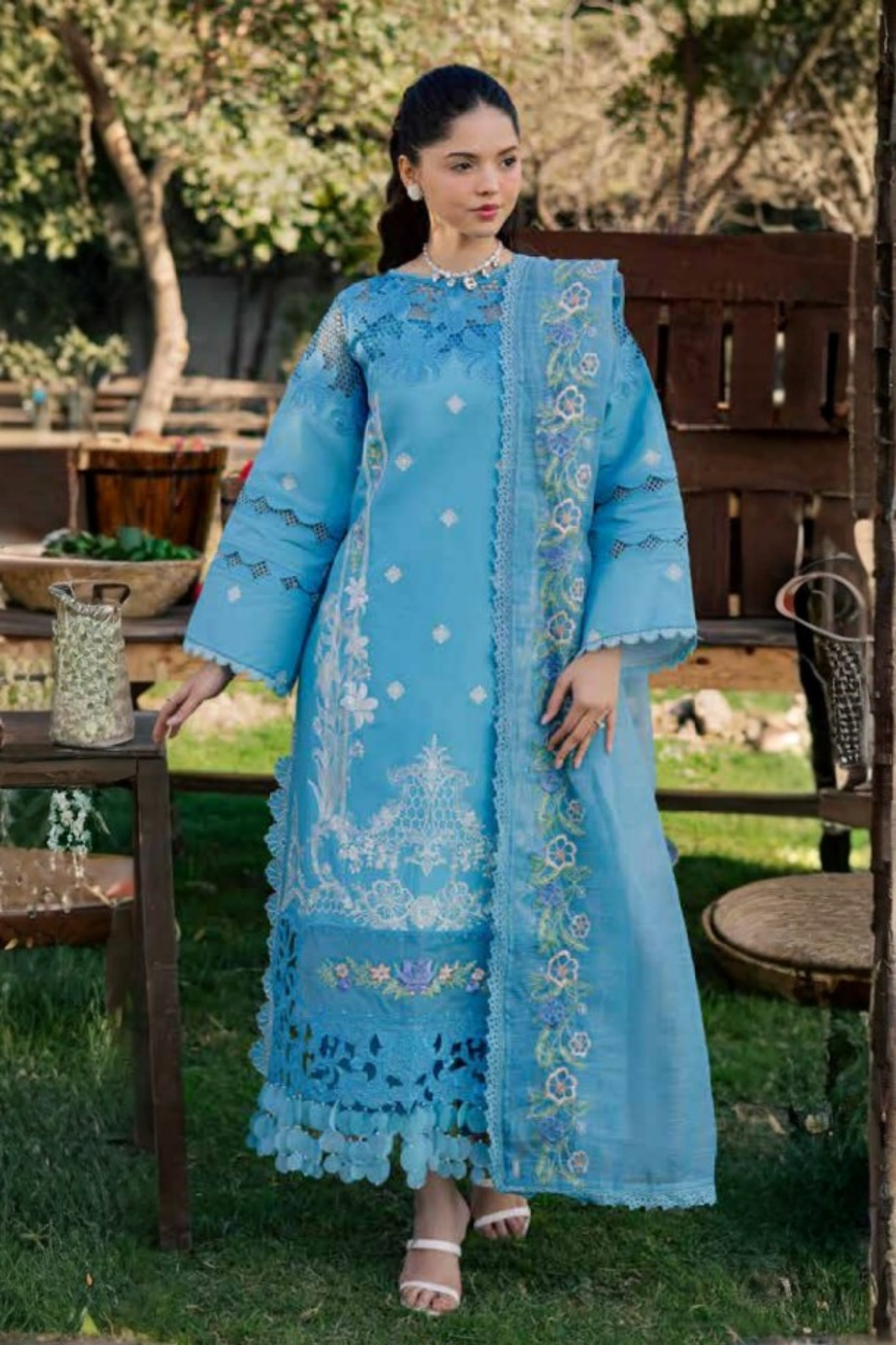 Sky Blue 3-piece embroidered suit