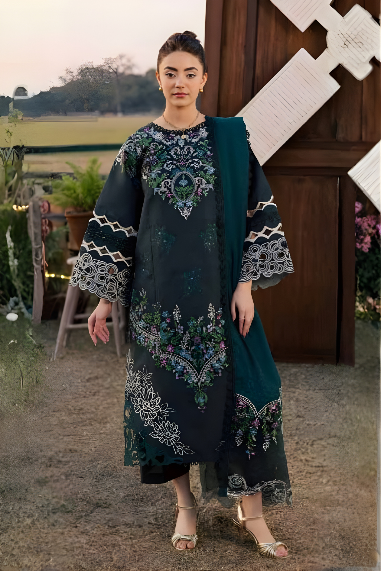 Forest Green 3-piece embroidered suit