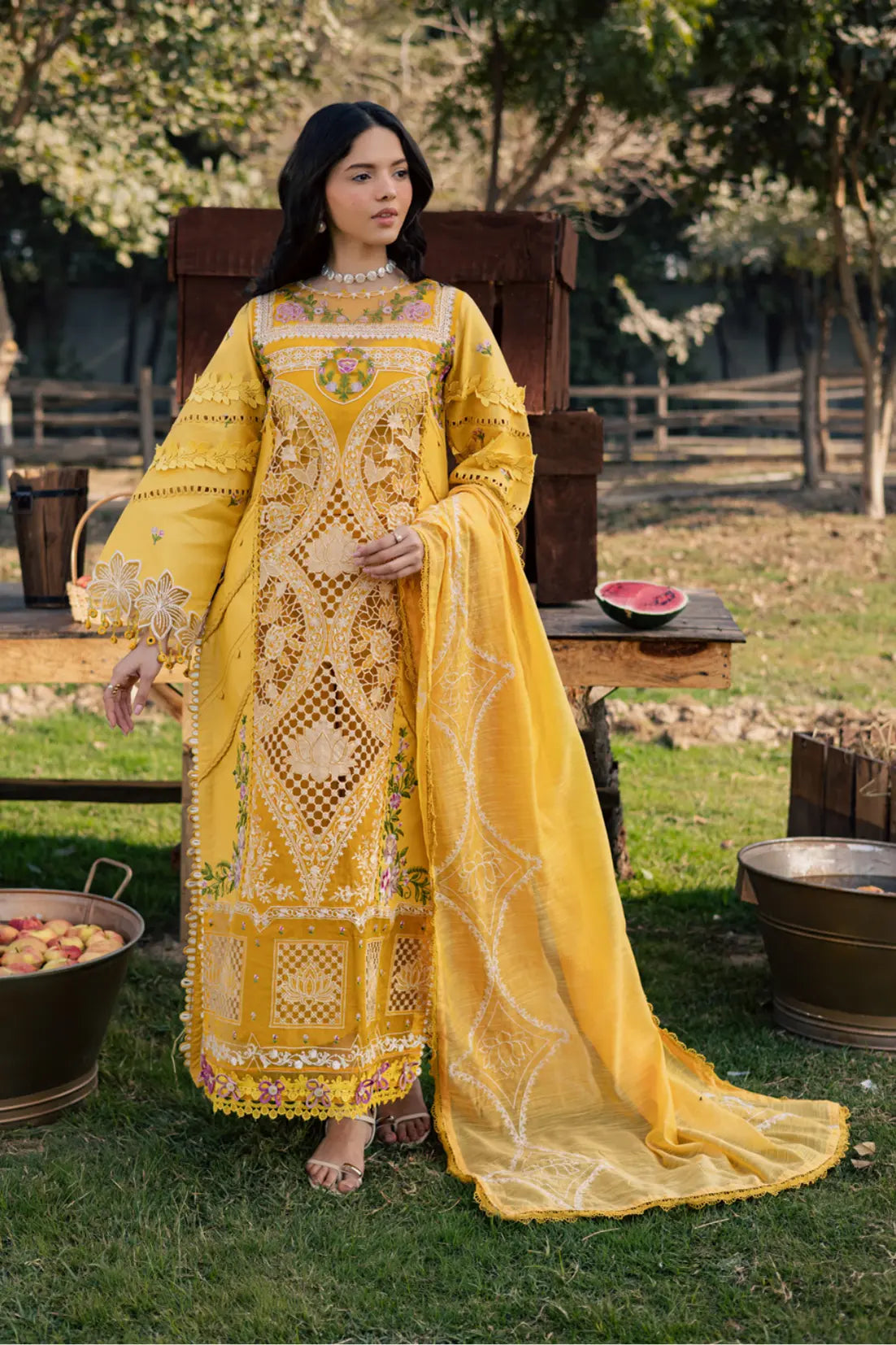 Mustard Yellow 3-piece embroidered suit