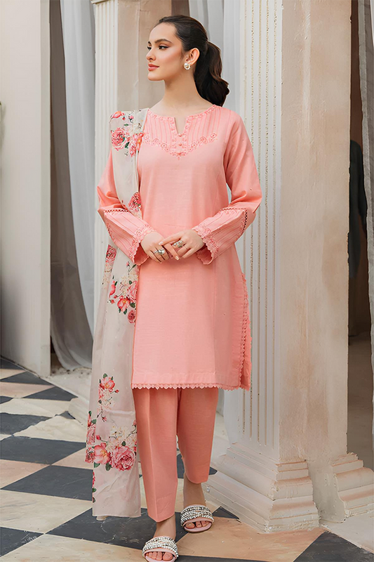 ZIVA - 3PC DHANAK UNSTITCH EMBROIDERED SUIT HR-103